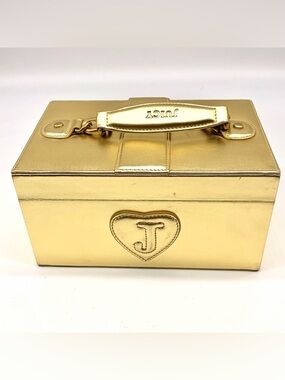 Juicy Couture Gold Leather Mirror Jewelry Box Metallic Large Lock Train Case Y2K